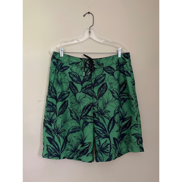 Nautica Mens Size 34 Green Swim Trunk Drawstring Lined Flowers Swimming - Picture 1 of 4